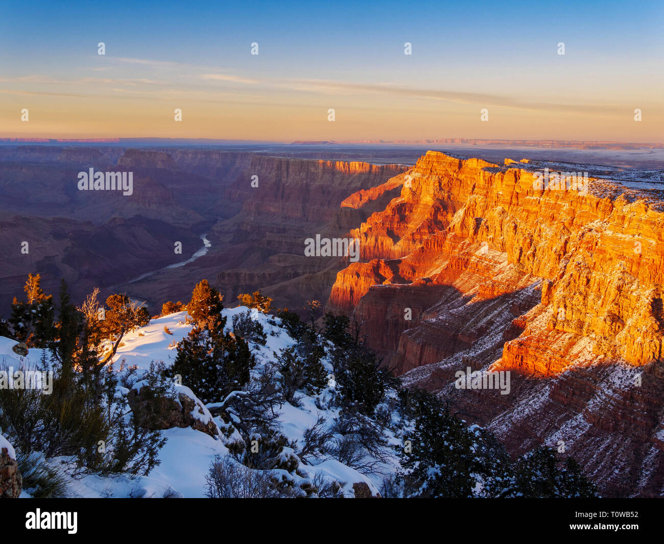 Desert View at Sunset. Grand Canyon National Park, Arizona. Palisades of the Desert at right. Stock Photo