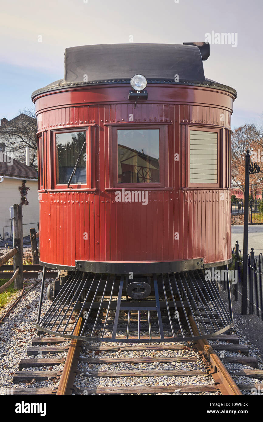 A self propelled rail car, sometimes called a doodlebug or hoodlebug at the Strasburg Rail Road in Lancaster County Pennsylvania, USA Stock Photo