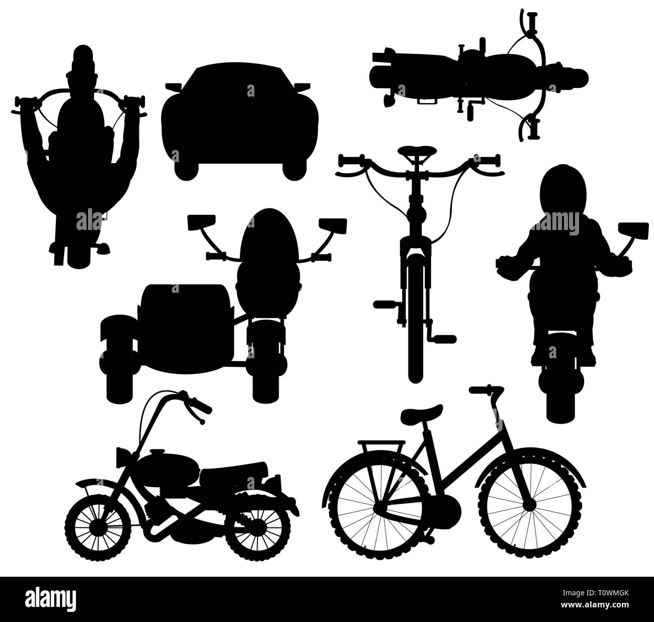 Black silhouettes of the transport facilities on white background is insulated Stock Vector