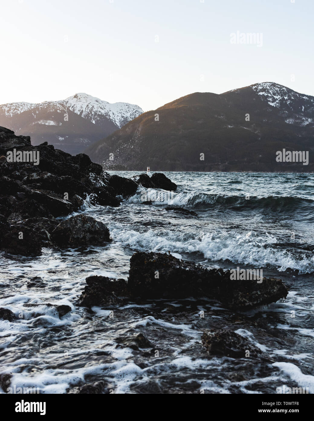 sunset waves at Porteau Cove, BC. Stock Photo