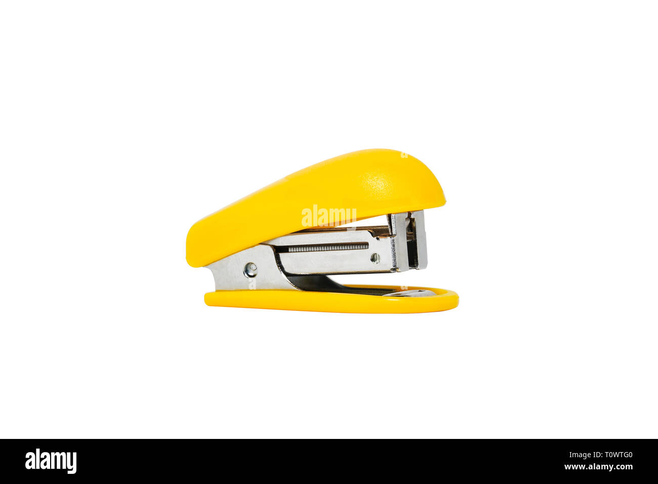Yellow colored stapler closeup on white background 2019 Stock Photo