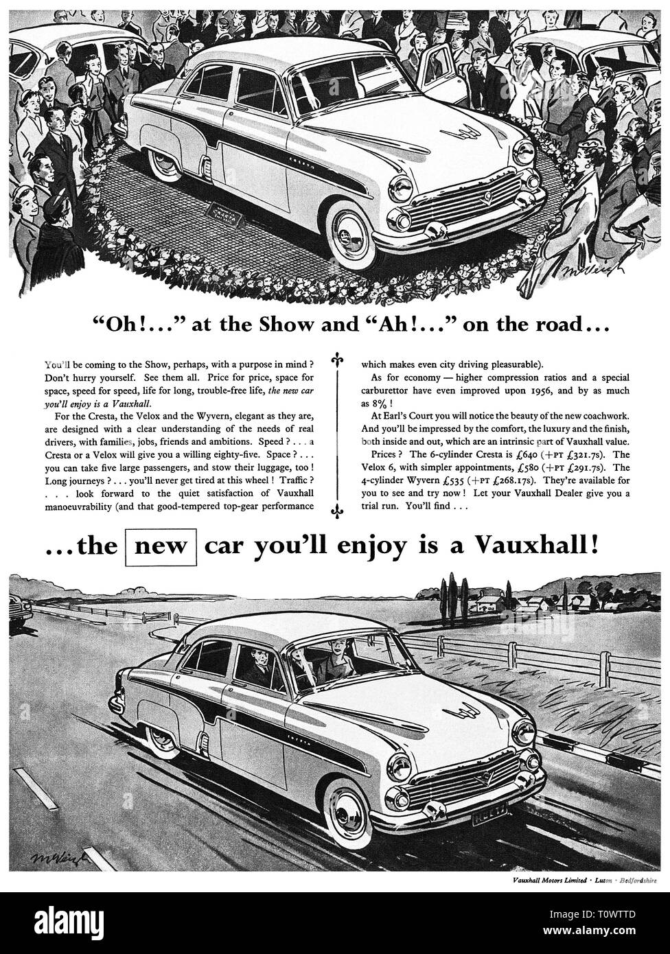 1958 British advertisement for Vauxhall motor cars, showing the Cresta. Stock Photo