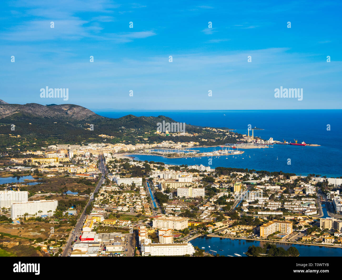 Aerial view of the Port of Alcudia, Mallorca, Baleares, Spain Stock Photo
