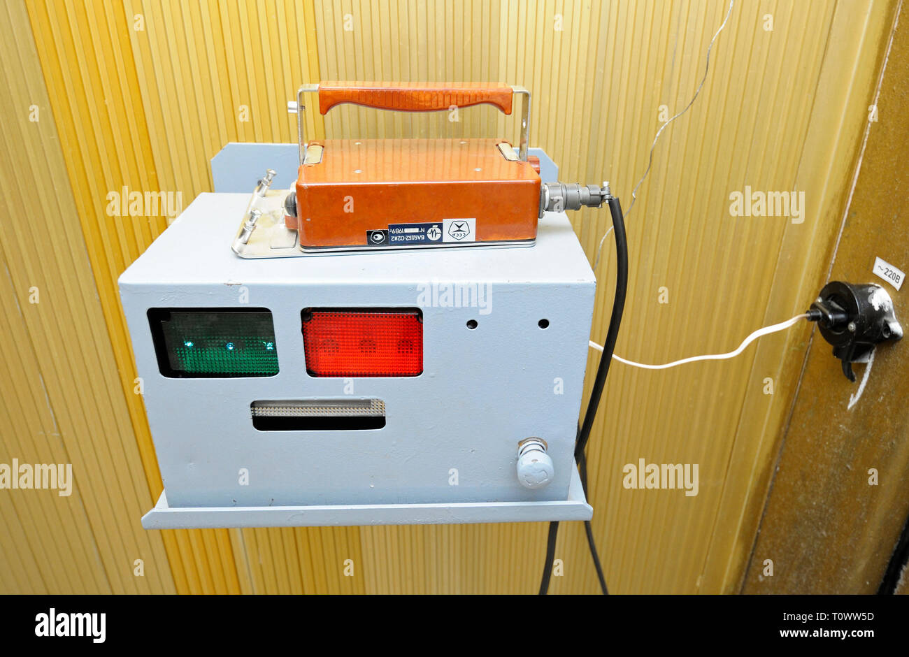 Dose rate meter set in a passageway of the Chernobyl Nuclear Power Plant Stock Photo