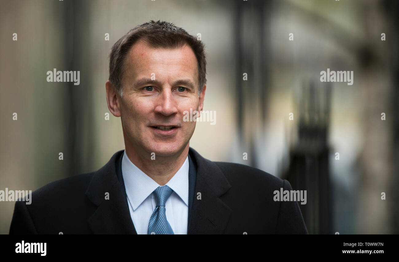 19 March 2019. Jeremy Hunt, Secretary of State for Foreign and Commonwealth Affairs, arrives in Downing Street for weekly cabinet meeting. Stock Photo