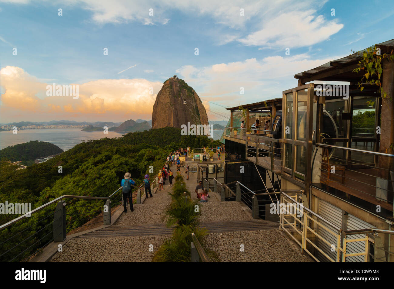 Tourists visiting the beautiful Sugar Loaf Mountain in Rio de Janeiro Stock Photo