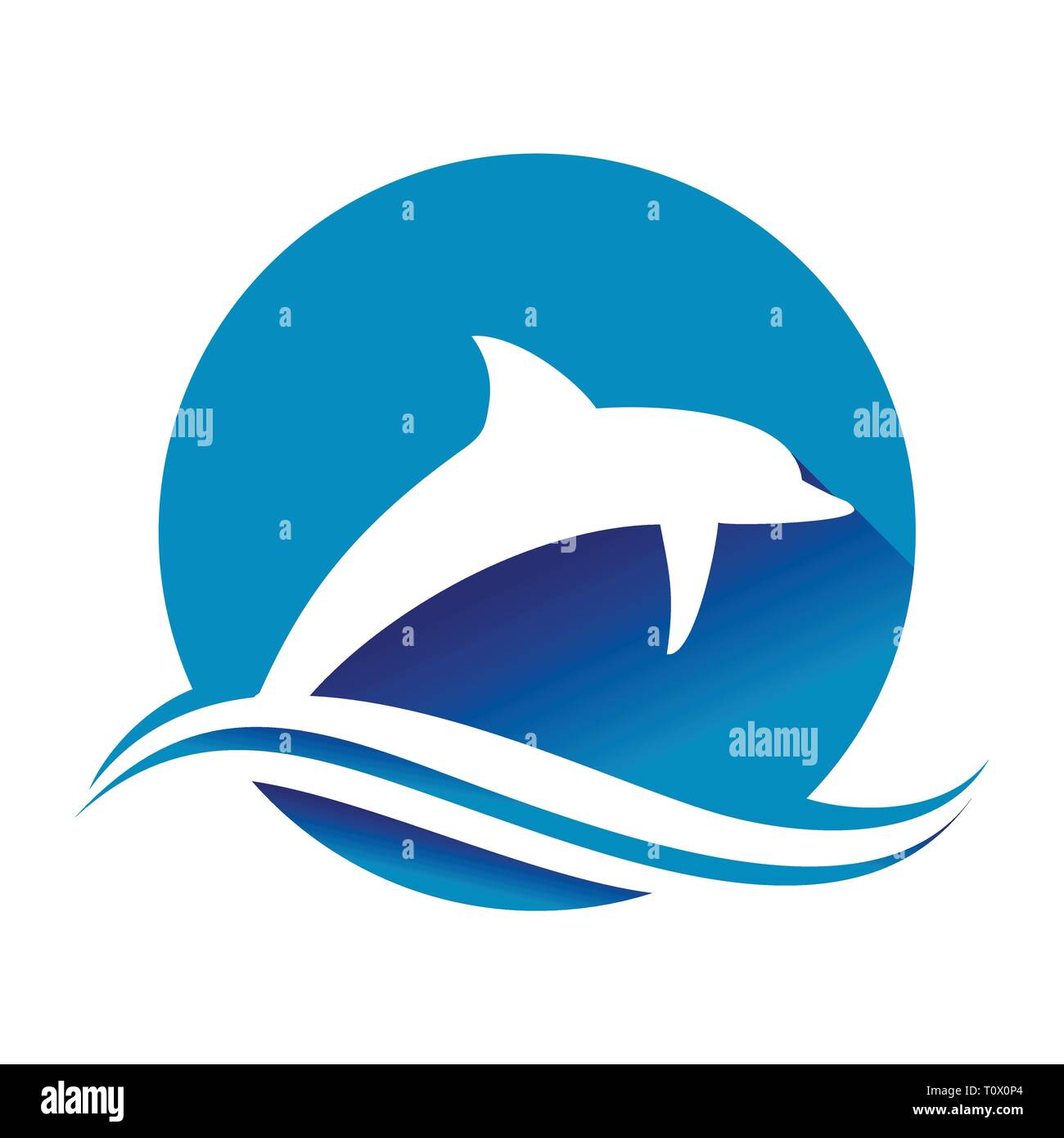 Jumping Blue Dolphin Ocean Wave Circle Shape Vector Symbol Graphic Logo Design Template Stock Vector