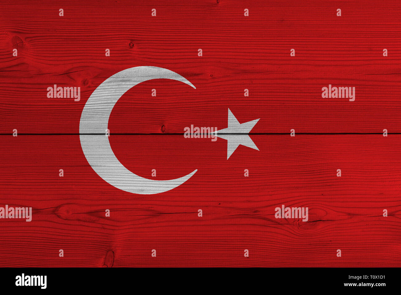 Turkey flag painted on old wood plank Stock Photo