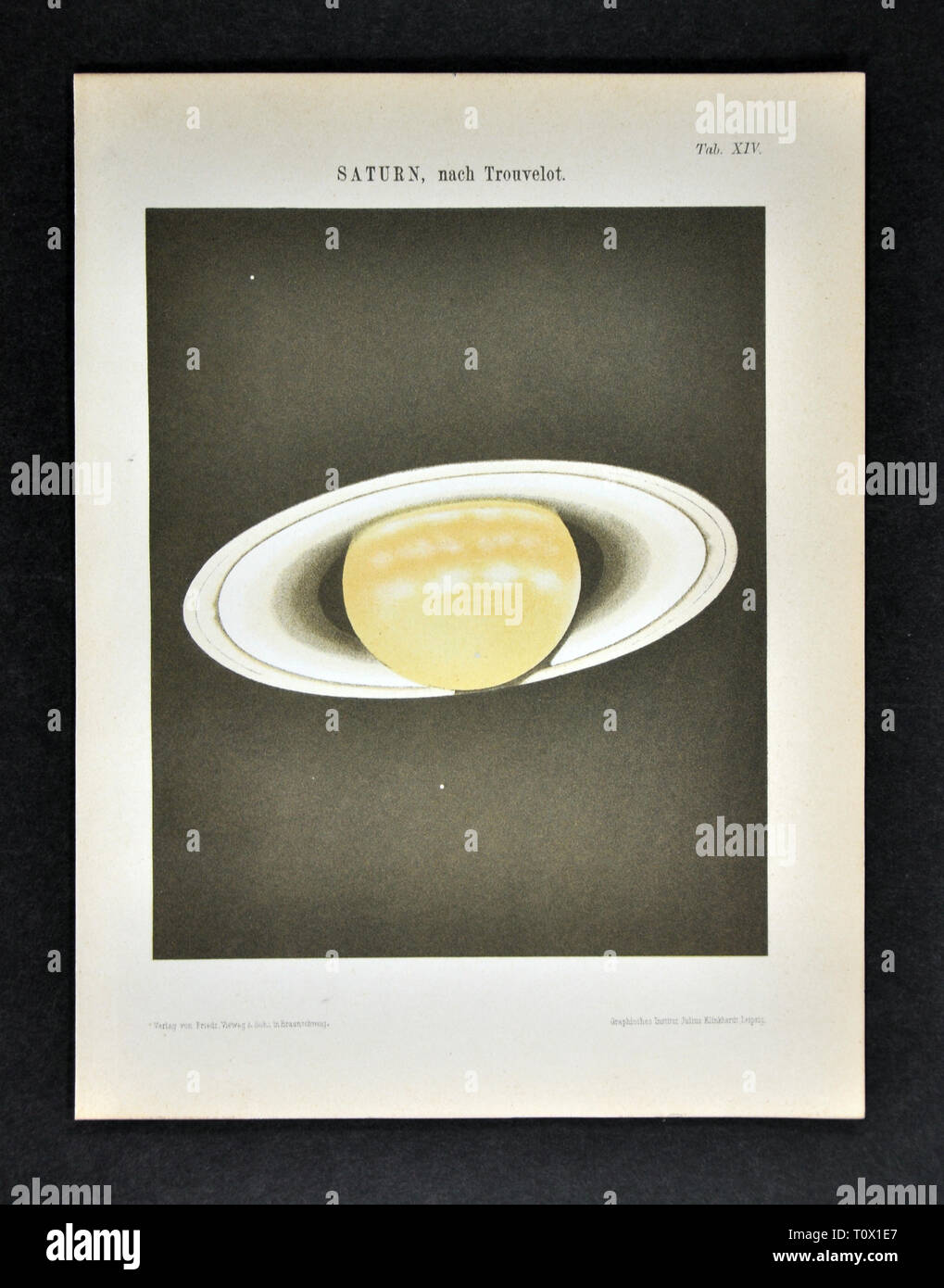 1894 Muller Astronomy Print of Saturn and its Rings by Trouvelot Stock Photo