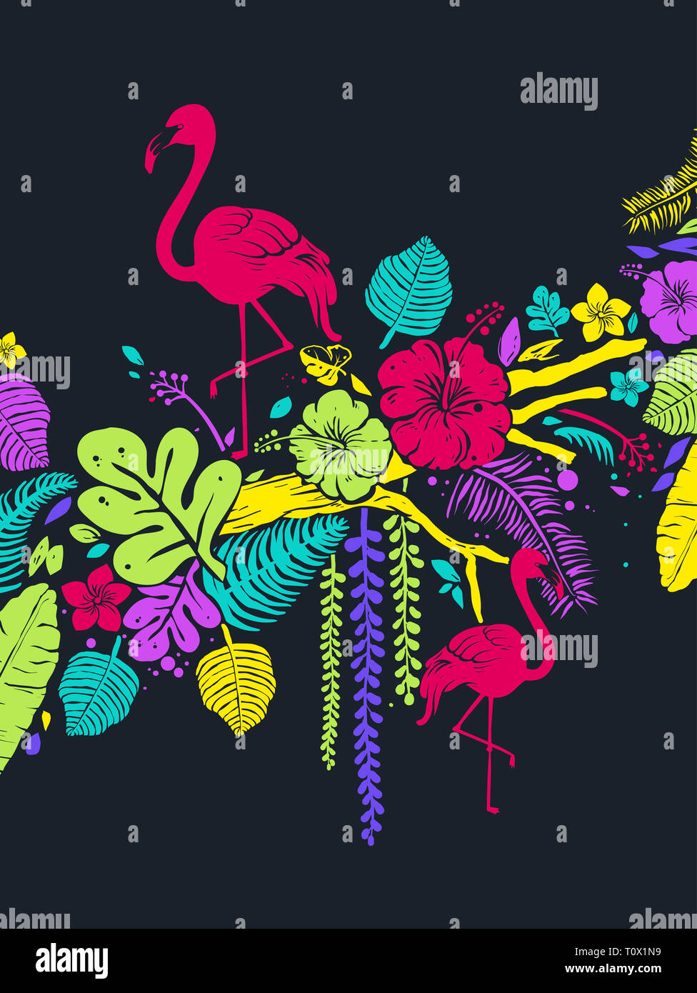 Background Illustration of Pink Flamingos with Tropical Flowers and ...