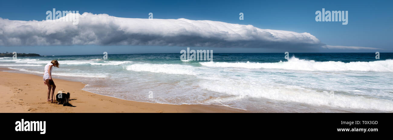 A dramatic coastal Volutus storm cloud out to sea. Roll cloud shelf cloud Australia, NSW Stock Photo