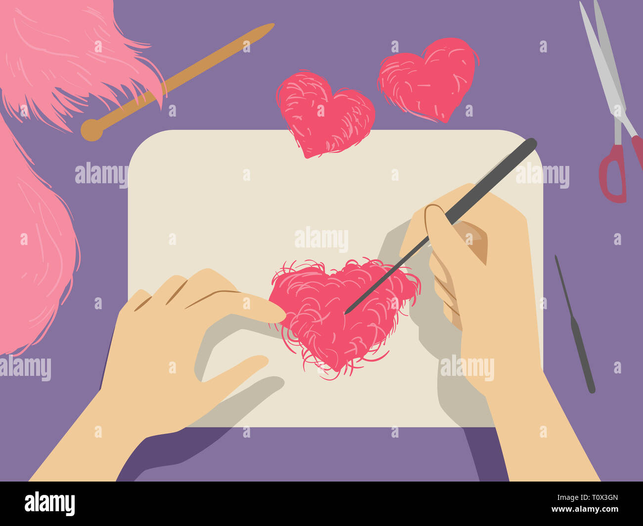 Illustration of Hands Holding a Needle Making a Red Heart Using Needle ...