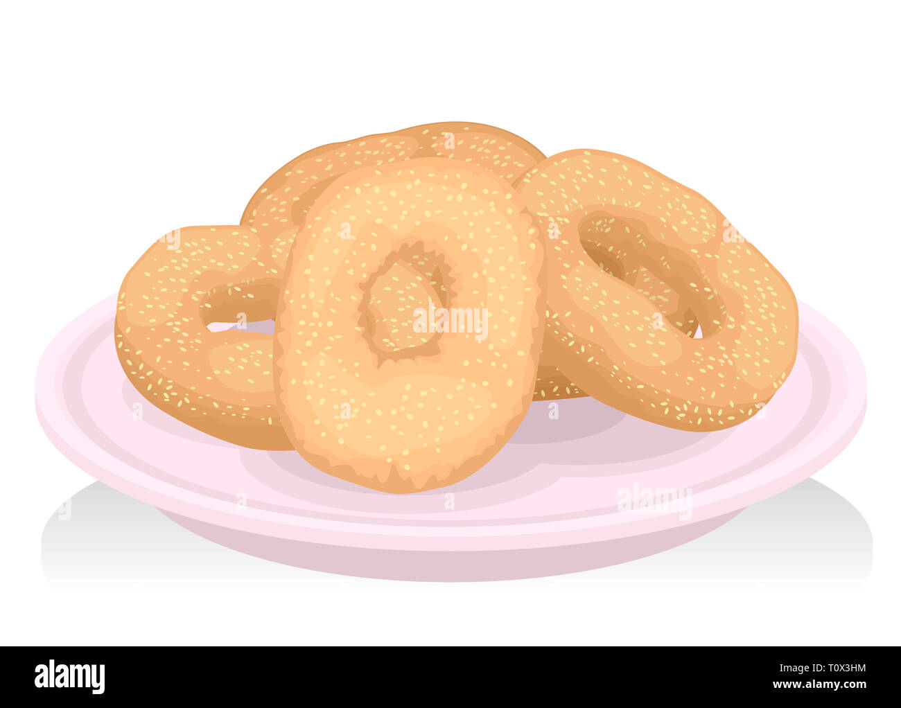 Illustration of Montreal Style Bagels on Plate Stock Photo