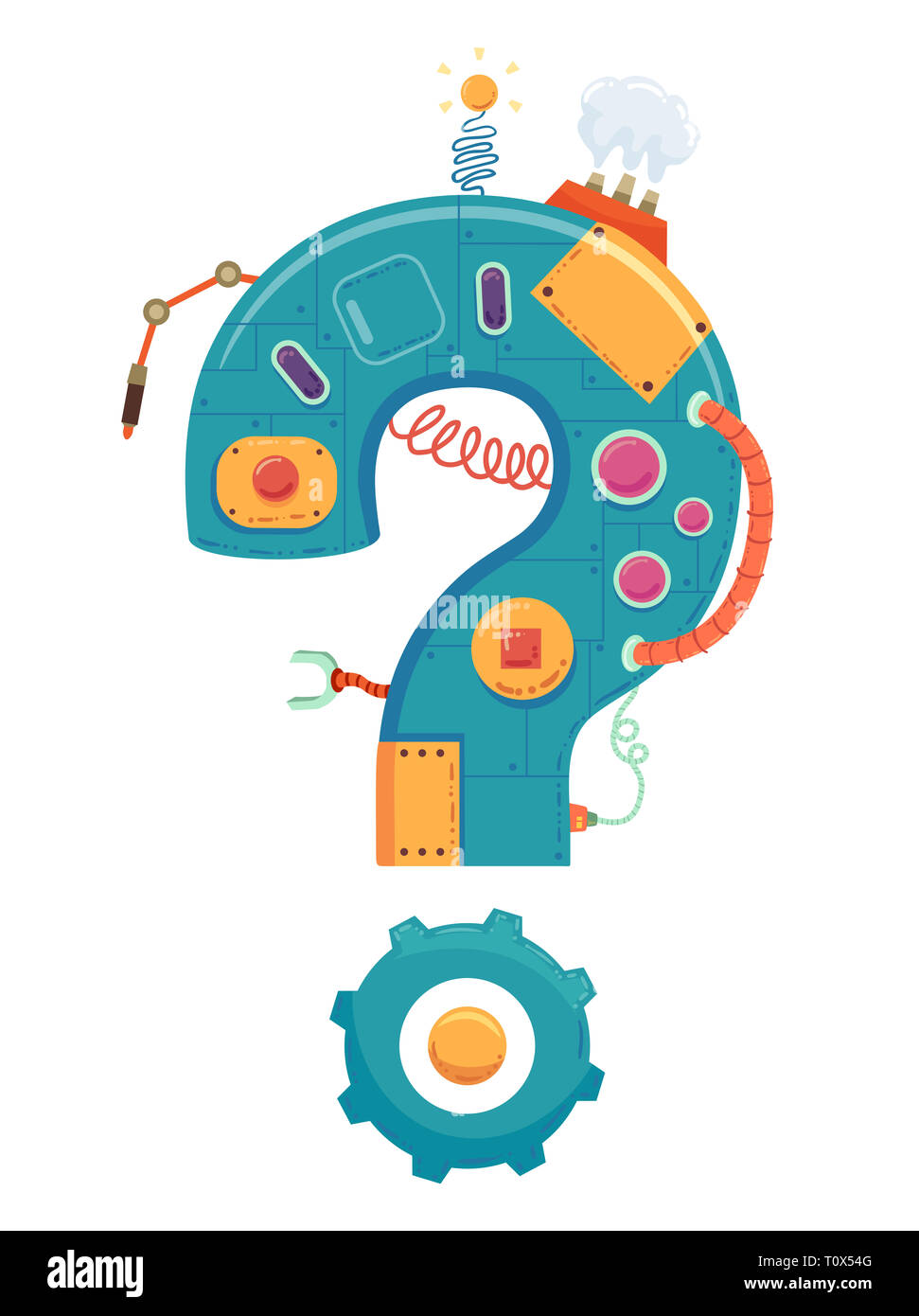 Illustration of a Question Mark with Mechanical Decorations from