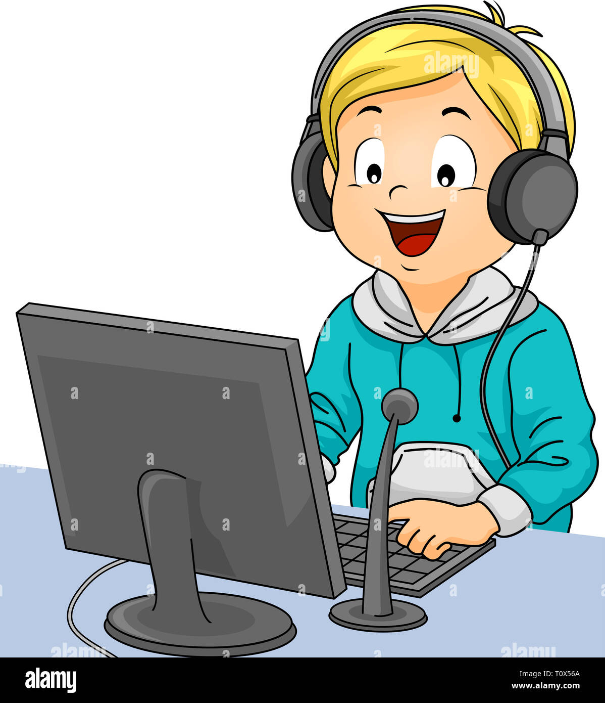 Illustration of a Kid Boy Wearing Headphones and Speaking through