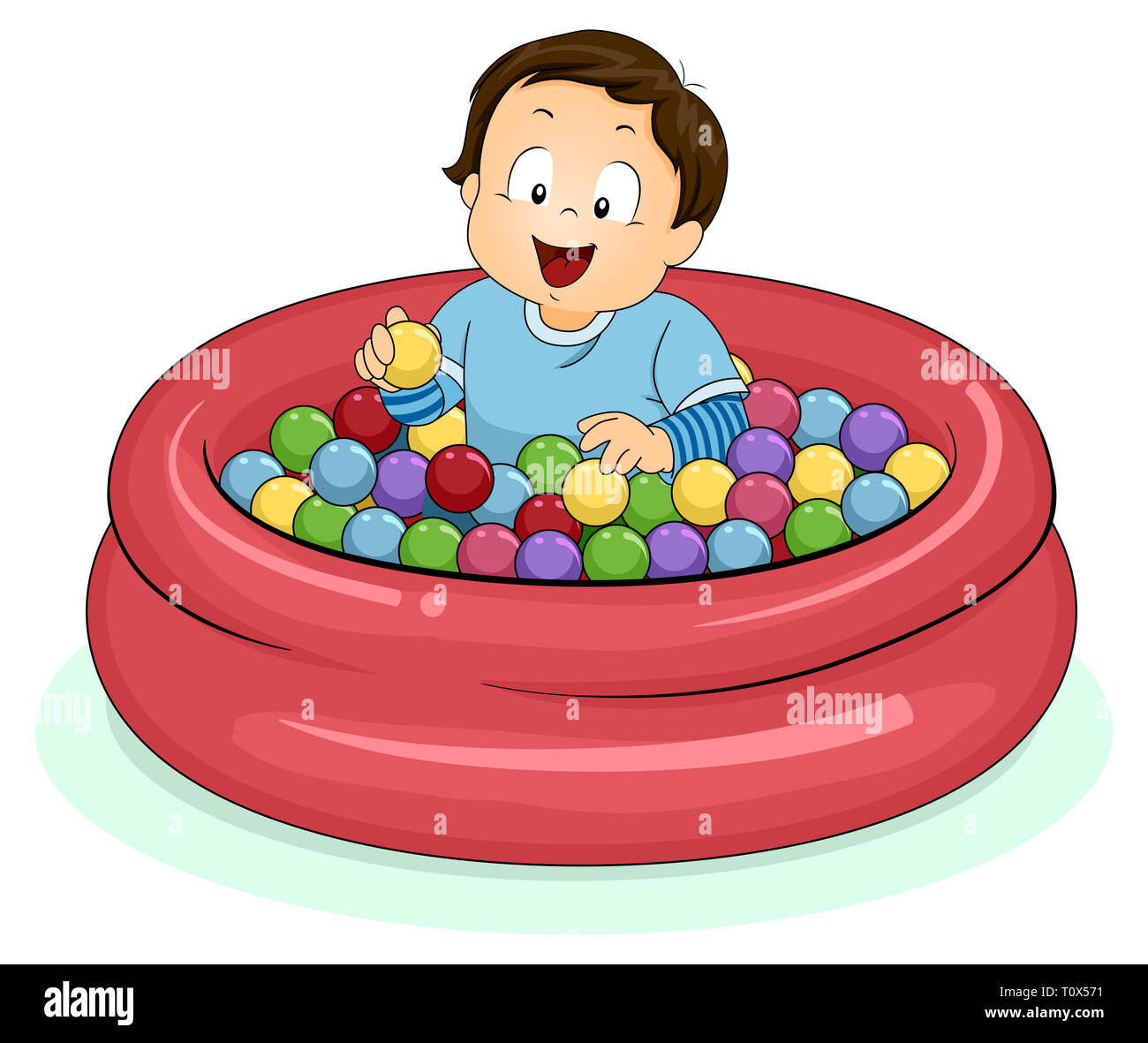 Illustration of a Kid Boy Toddler Playing Inside a Ball Pit Stock Photo