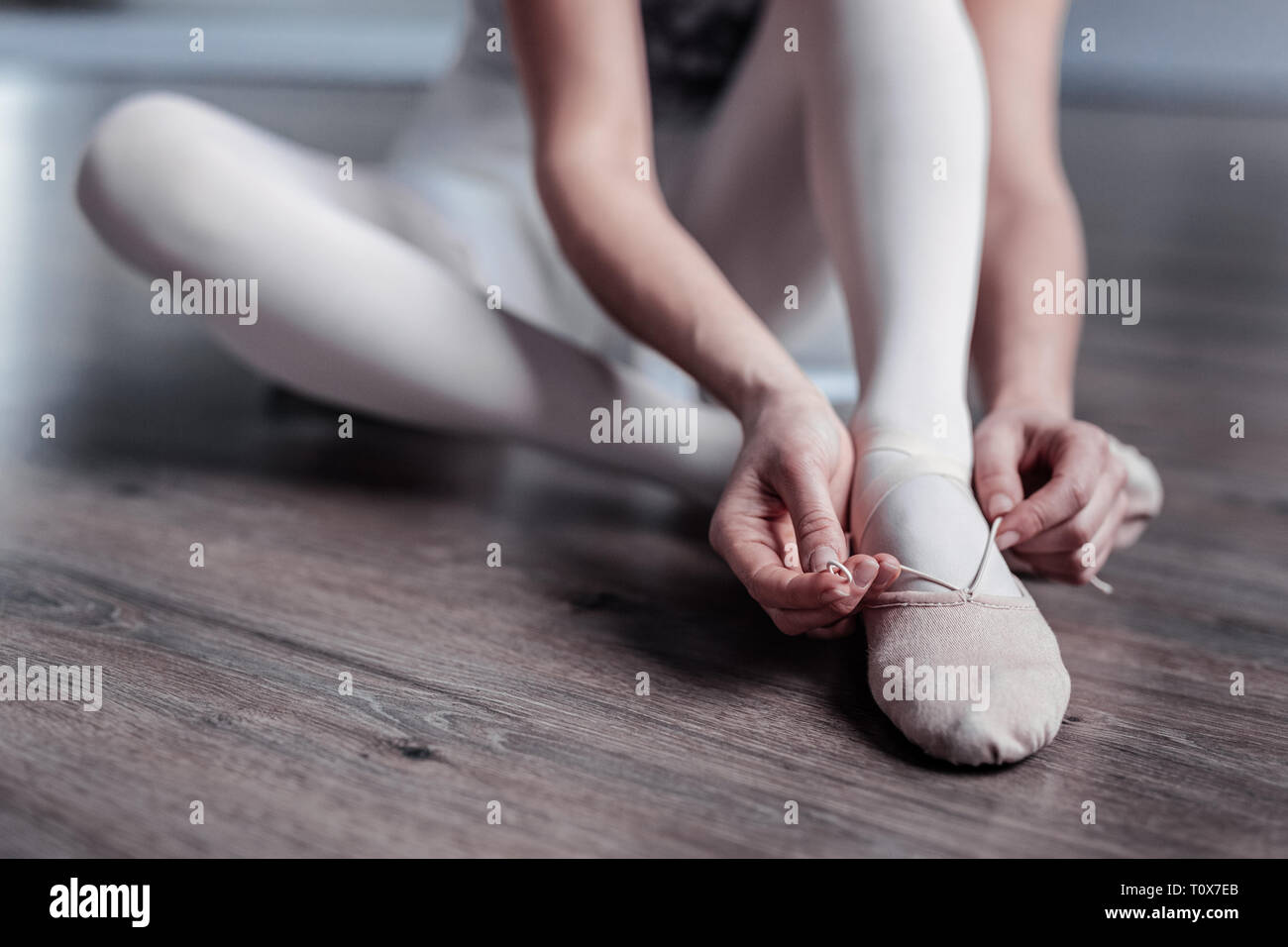 Close up of a ballet dancers feet in dancing shoes Stock Photo