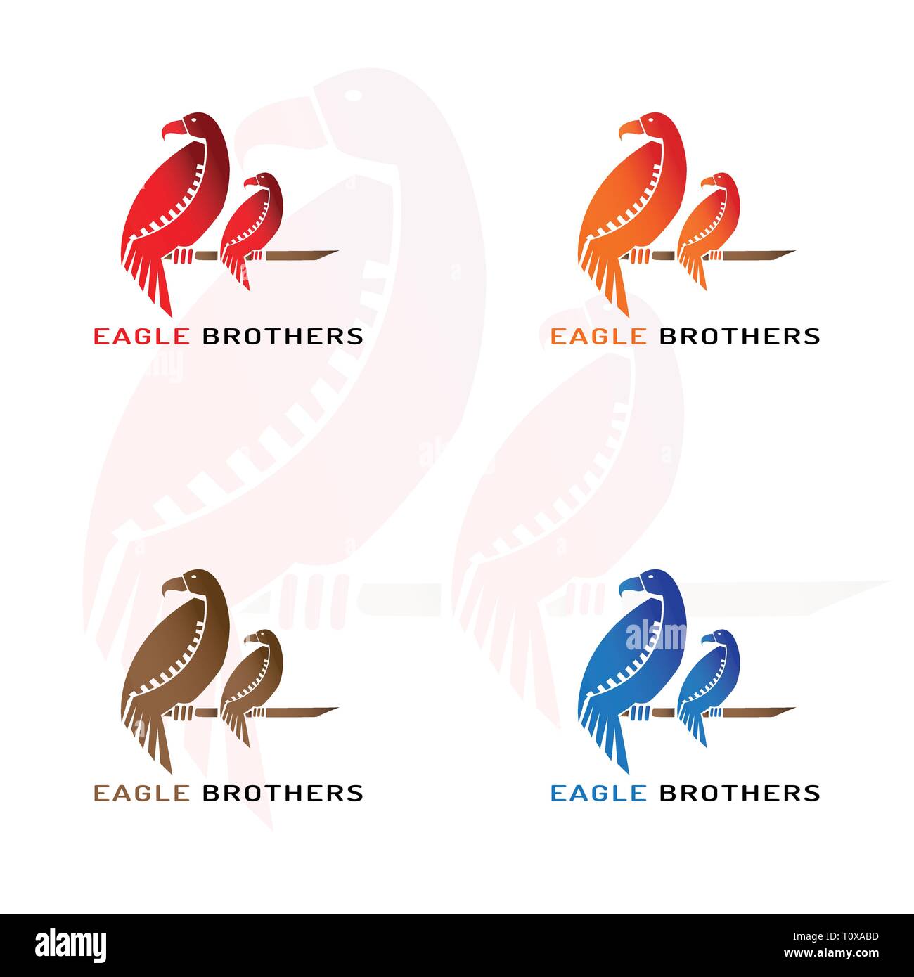 This logo is a picture of two eagle brothers clutching a tree trunk. This logo is good to use as company logos. Stock Vector