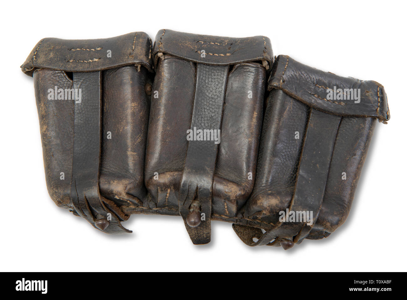 ww 2 german leather ammo pouch isolated on the white background Stock