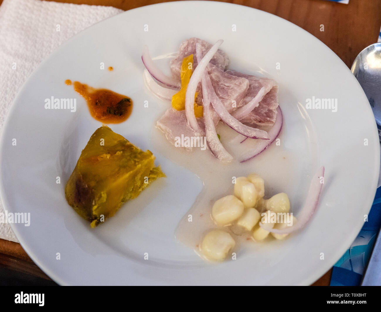 Ceviche, typical peruvian food based on fish marinated with lemon Stock