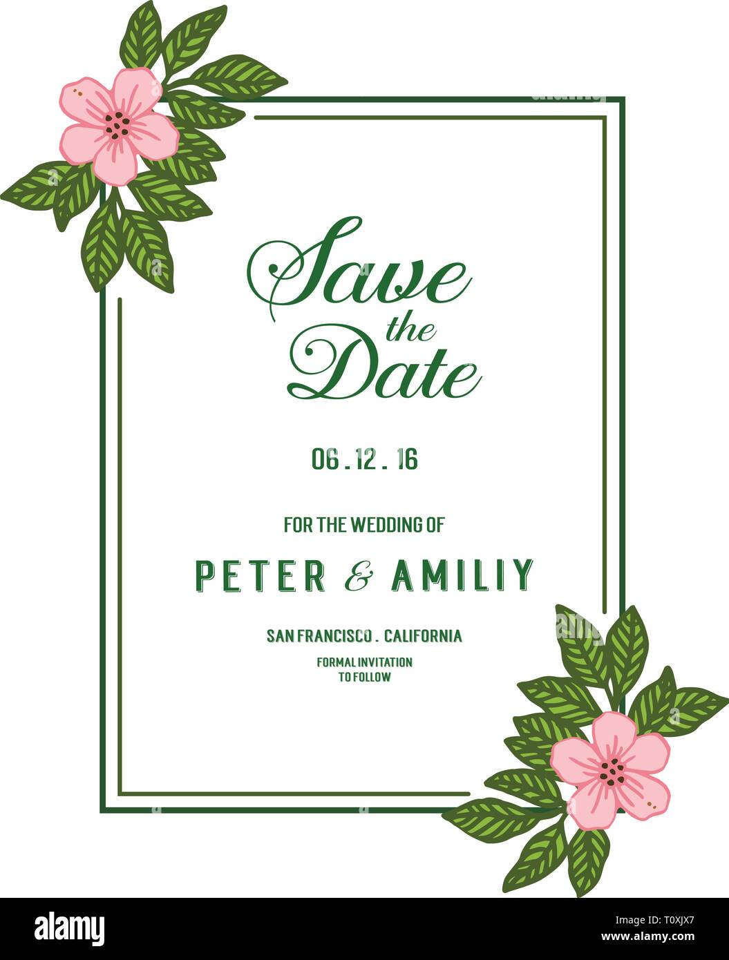 Vector illustration save the date card with design romantic pink flower  frame hand drawn Stock Vector Image & Art - Alamy