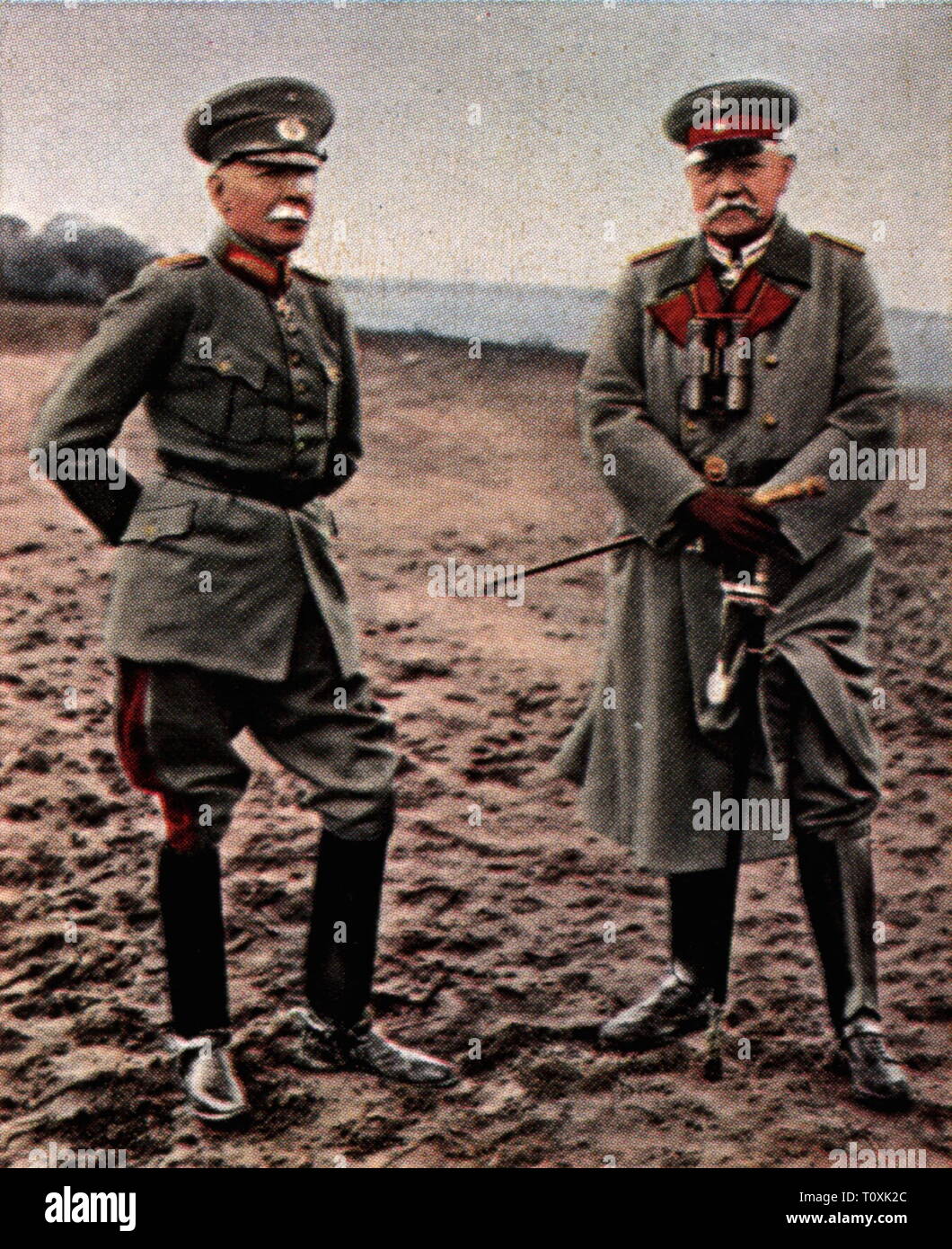 military, Germany, army, exercises, autumn manoeuvre, September 1926, President of the Reich Paul von Hindenburg and chief the Army Command colonel-general Hans von Seeckt as observers, coloured photograph, cigarette card, series 'Die Nachkriegszeit', 1935, generals, officers, officer, training, autumn, fall, soldiers, soldier, Reichswehr, people, Germany, German Reich, Weimar Republic, 1920s, 20th century, army, armies, exercises, exercise, autumn manoeuvre, autumn maneuver, chief, chiefs, colonel-general, general, observer, observers, coloured,, Additional-Rights-Clearance-Info-Not-Available Stock Photo