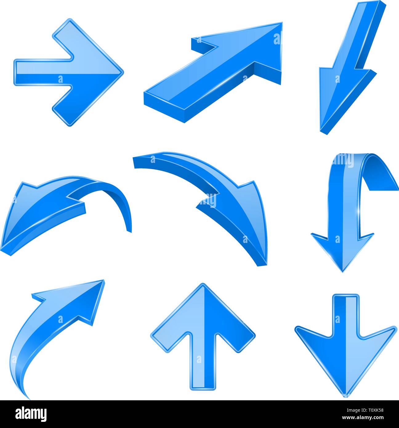 Blue 3d shiny arrows. Up and down Stock Vector