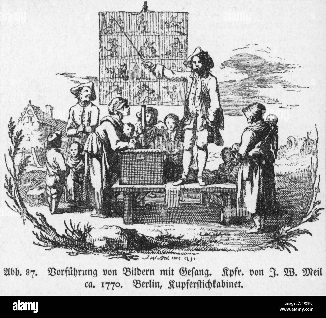 press / media, street ballads, minstrel, copper engraving, by Johann Wilhelm Meil (1733 - 1805), circa 1770, Artist's Copyright has not to be cleared Stock Photo