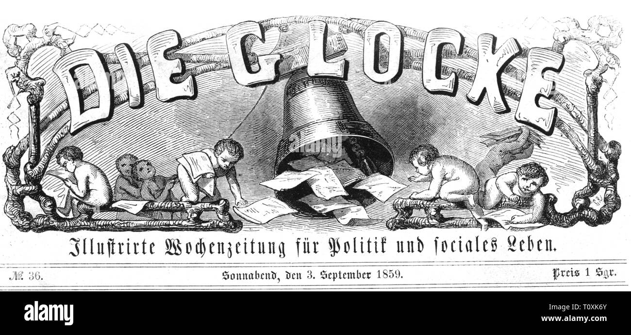 press / media, magazines, 'Die Glocke', front page, number 36, Leipzig - Dresden, 3.9.1859, Artist's Copyright has not to be cleared Stock Photo