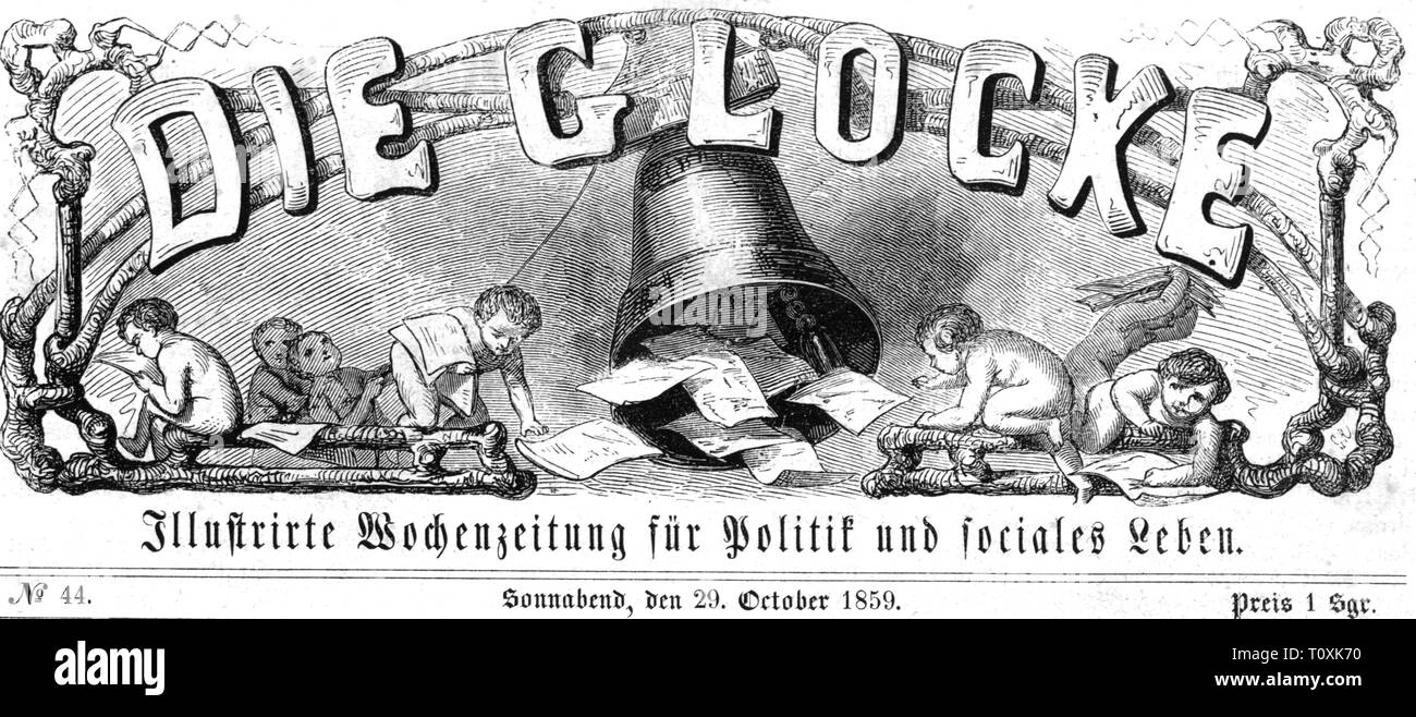 press / media, magazines, 'Die Glocke', front page, number 44, Leipzig - Dresden, 29.10.1859, Artist's Copyright has not to be cleared Stock Photo