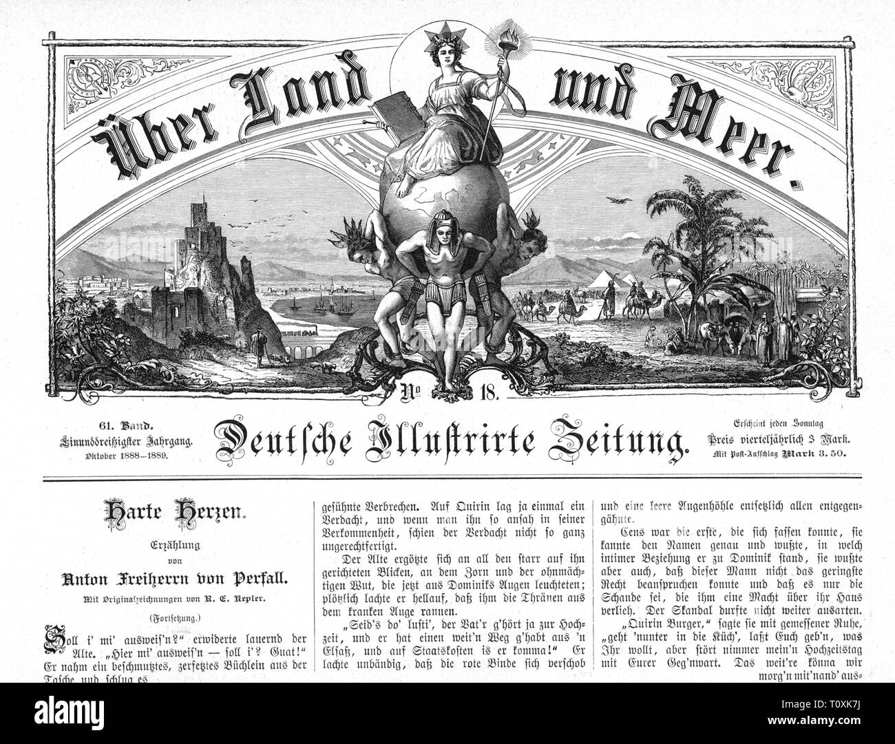 press / media, magazines, 'Ueber Land und Meer' (Over Land and Sea), front page, editor: Eduard Hallberger (1822 - 1880), 31st volume, 61st issue, Stuttgart, October 1888, Artist's Copyright has not to be cleared Stock Photo