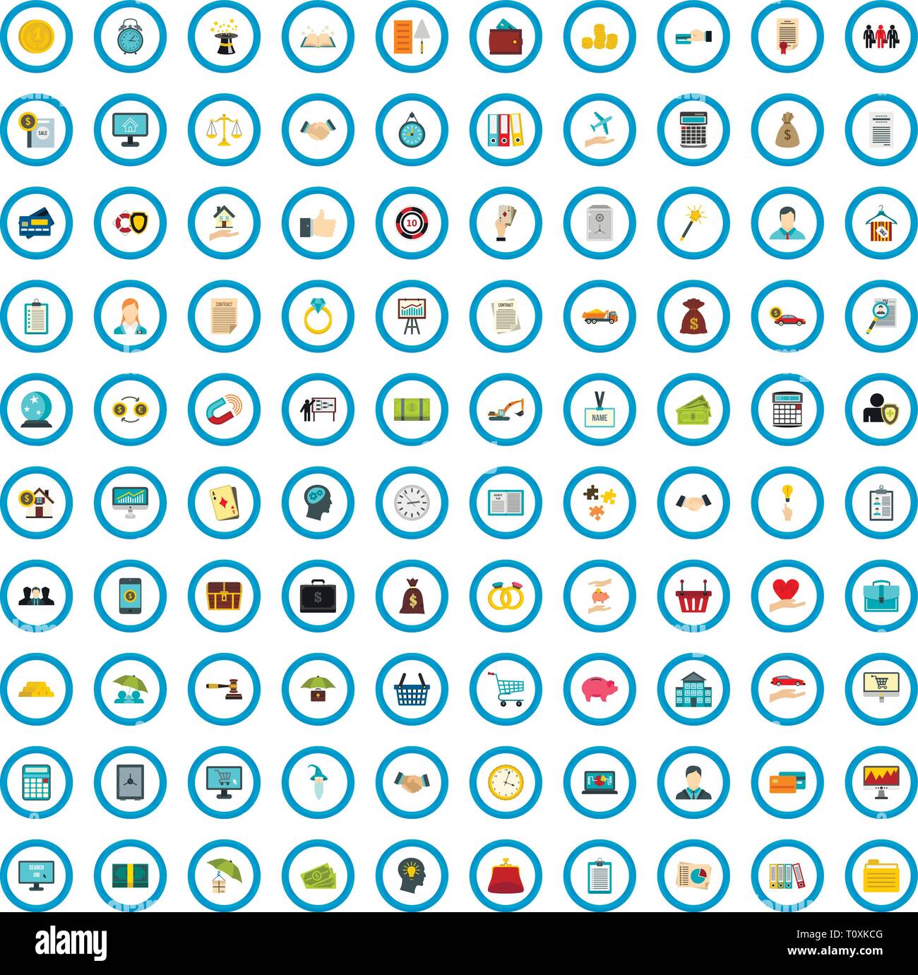 100 lending skill icons set, flat style Stock Vector