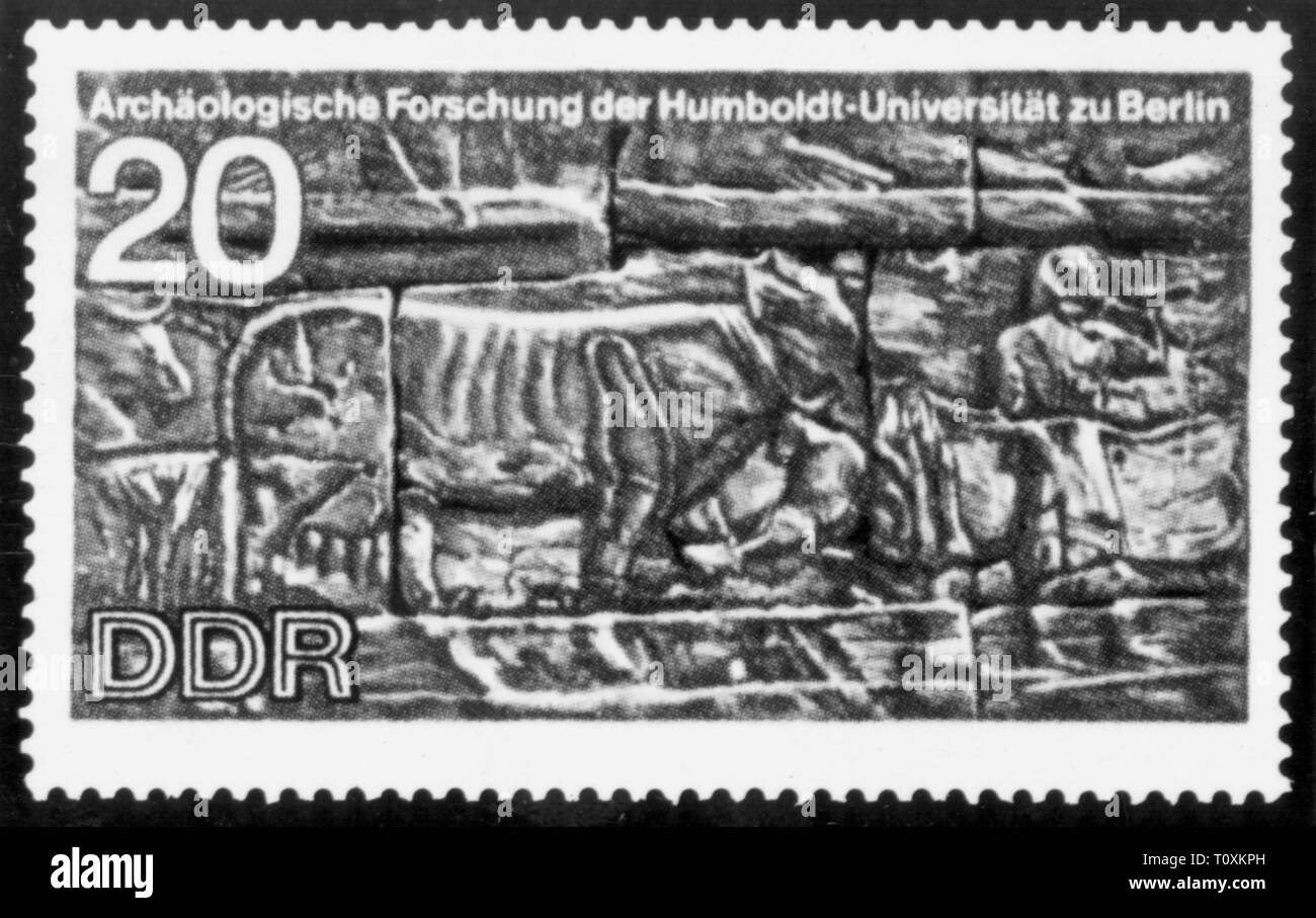 mail, postage stamps, Germany, German mail (GDR), 20 pfennig special issue, series archaeological research of the Humboldt University in Mussawwarat, Sudan, design: Jochen Bertholdt, date of issue: 23.6.1970, Additional-Rights-Clearance-Info-Not-Available Stock Photo