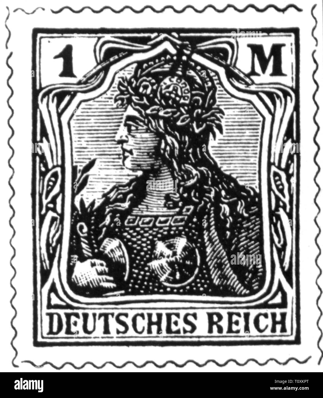 mail, postage stamps, Germany, German Reichspost (Reich Mail), 1 mark postage stamp, Germania, 1920, Additional-Rights-Clearance-Info-Not-Available Stock Photo