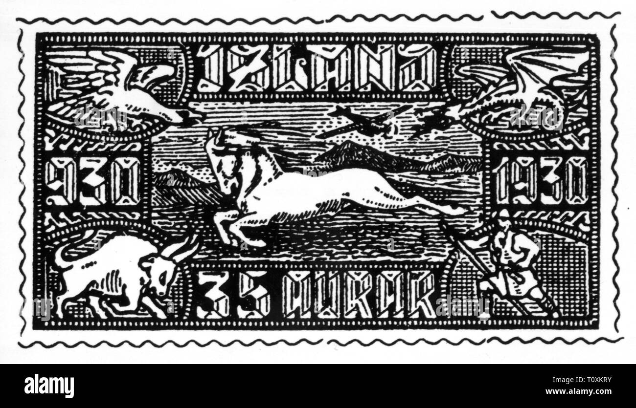 mail, postage stamps, Iceland, 35 aurar airmail special issue, millenium celebration of the Althing, date of issue: 1930, Additional-Rights-Clearance-Info-Not-Available Stock Photo
