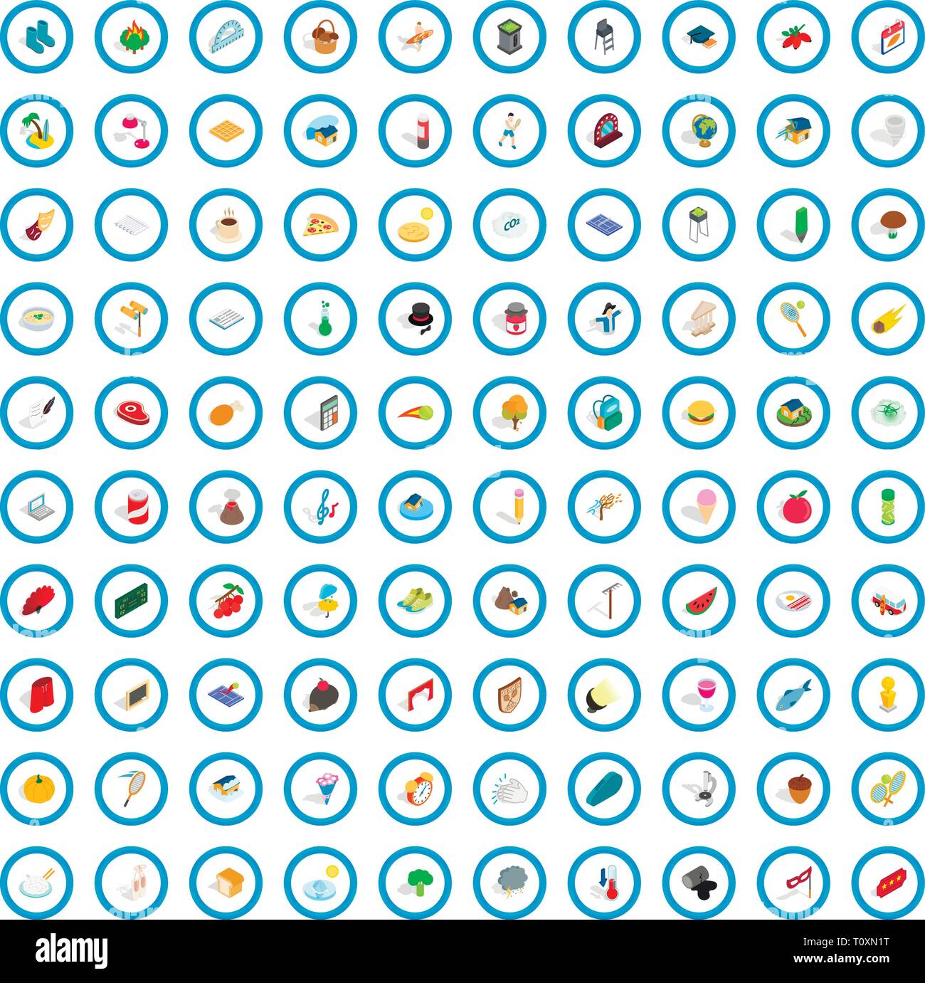 100 lifetime icons set, isometric 3d style Stock Vector