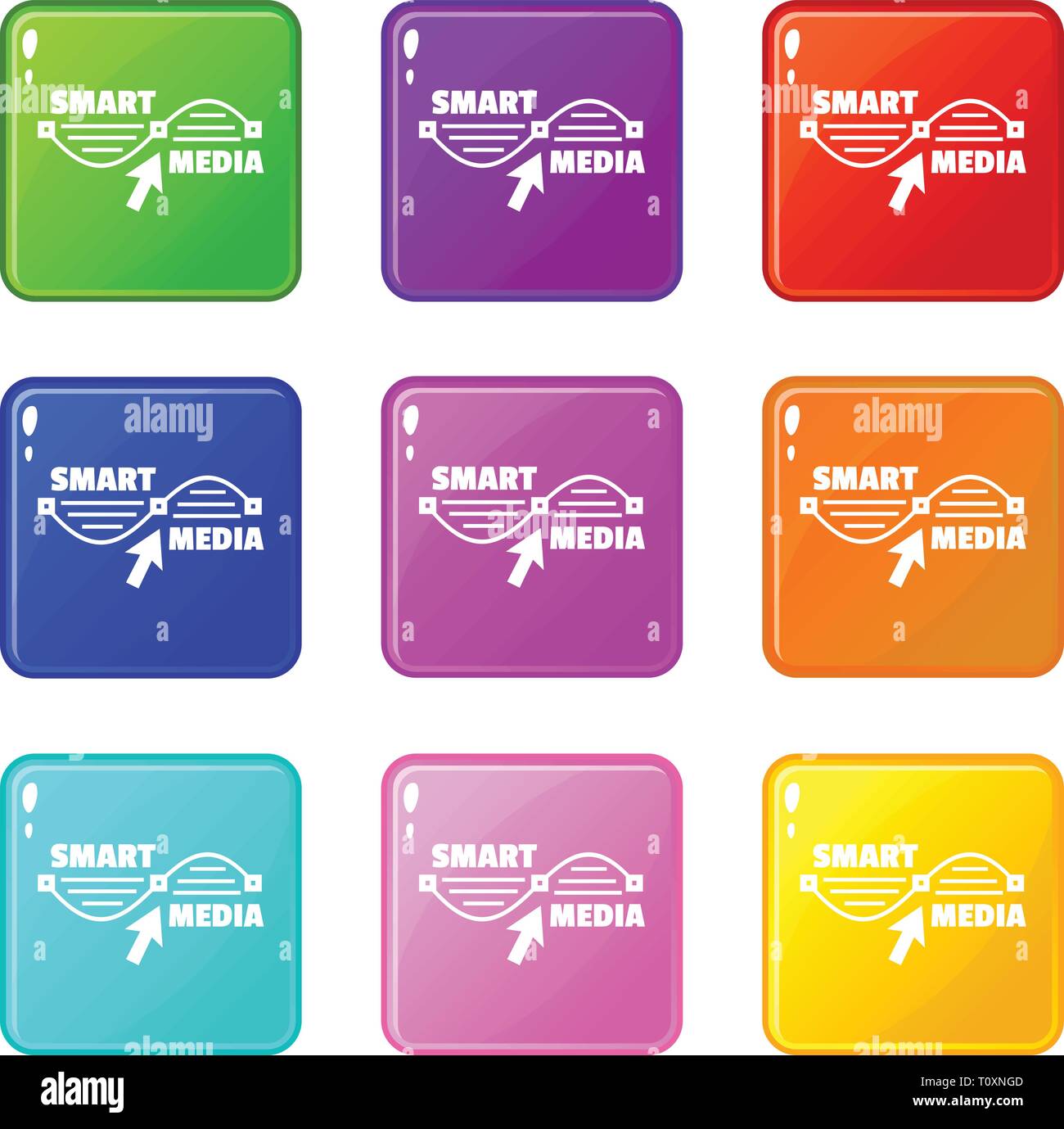 Smart media icons set 9 color collection Stock Vector