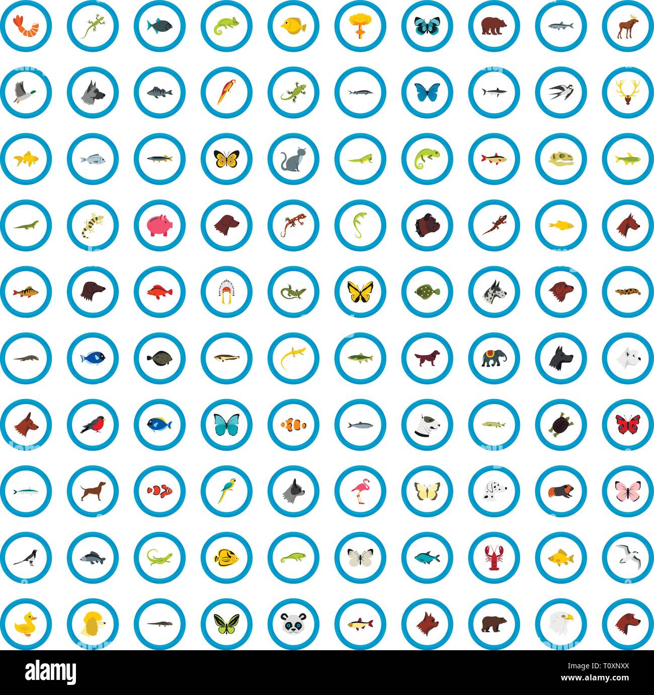 100 live nature icons set, flat style Stock Vector