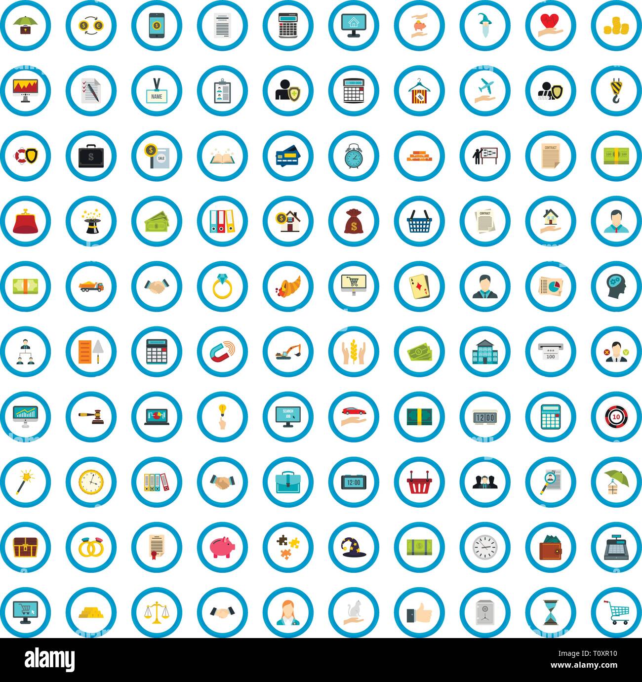 100 loan skill icons set, flat style Stock Vector