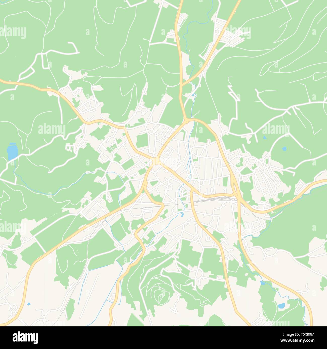 Printable map of Feldkirchen, Austria with main and secondary roads and larger railways. This map is carefully designed for routing and placing indivi Stock Vector