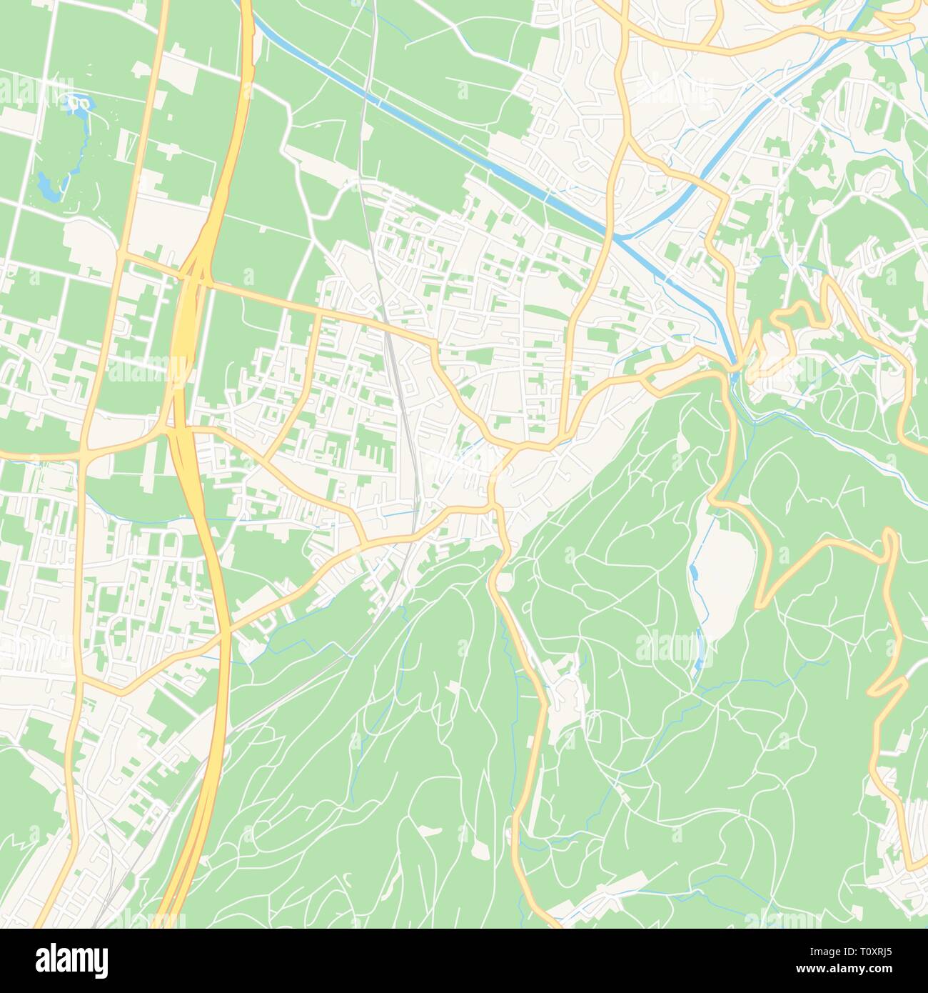 Printable map of Rankweil, Austria with main and secondary roads and larger railways. This map is carefully designed for routing and placing individua Stock Vector