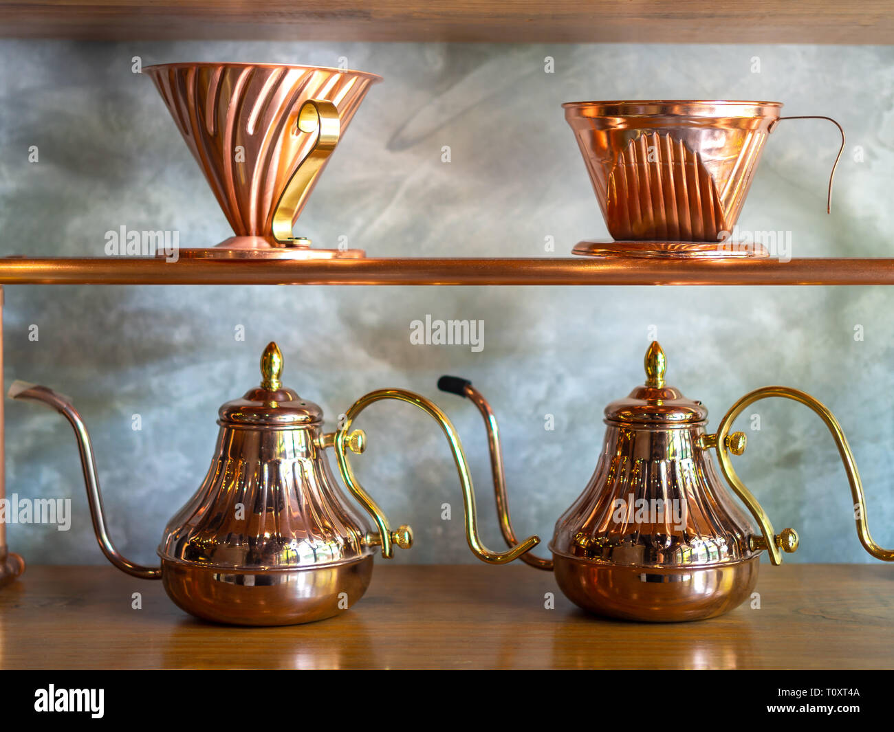 Vintage copper hand drip coffee kettle with vintage copper coffee