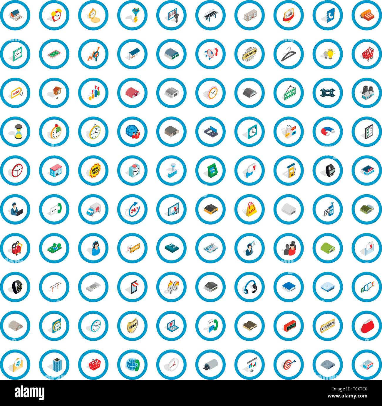 100 logistics icons set, isometric 3d style Stock Vector
