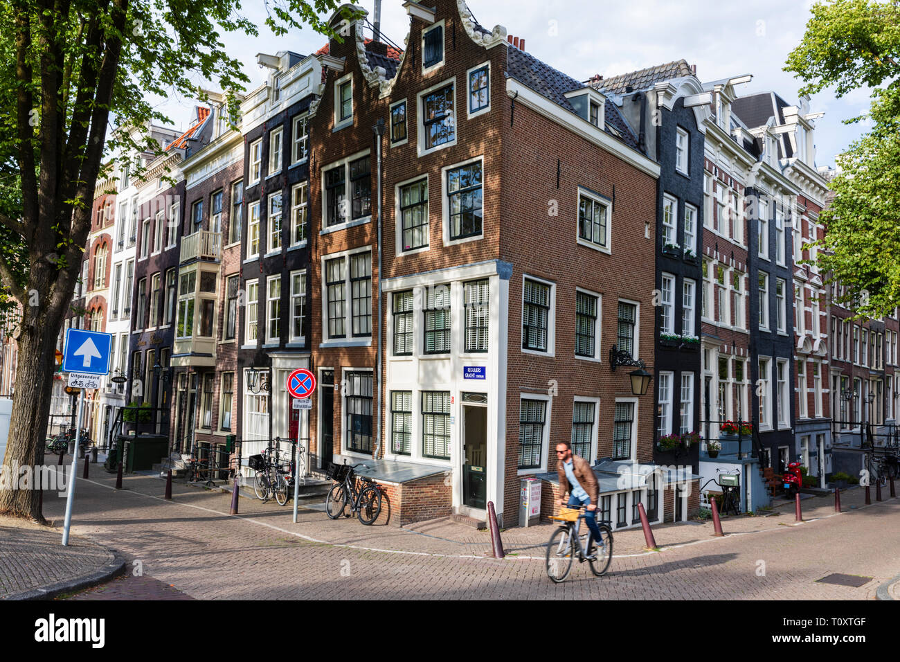 Typical tilting Dutch canal houses on Reguliersgracht in Amsterdam, The