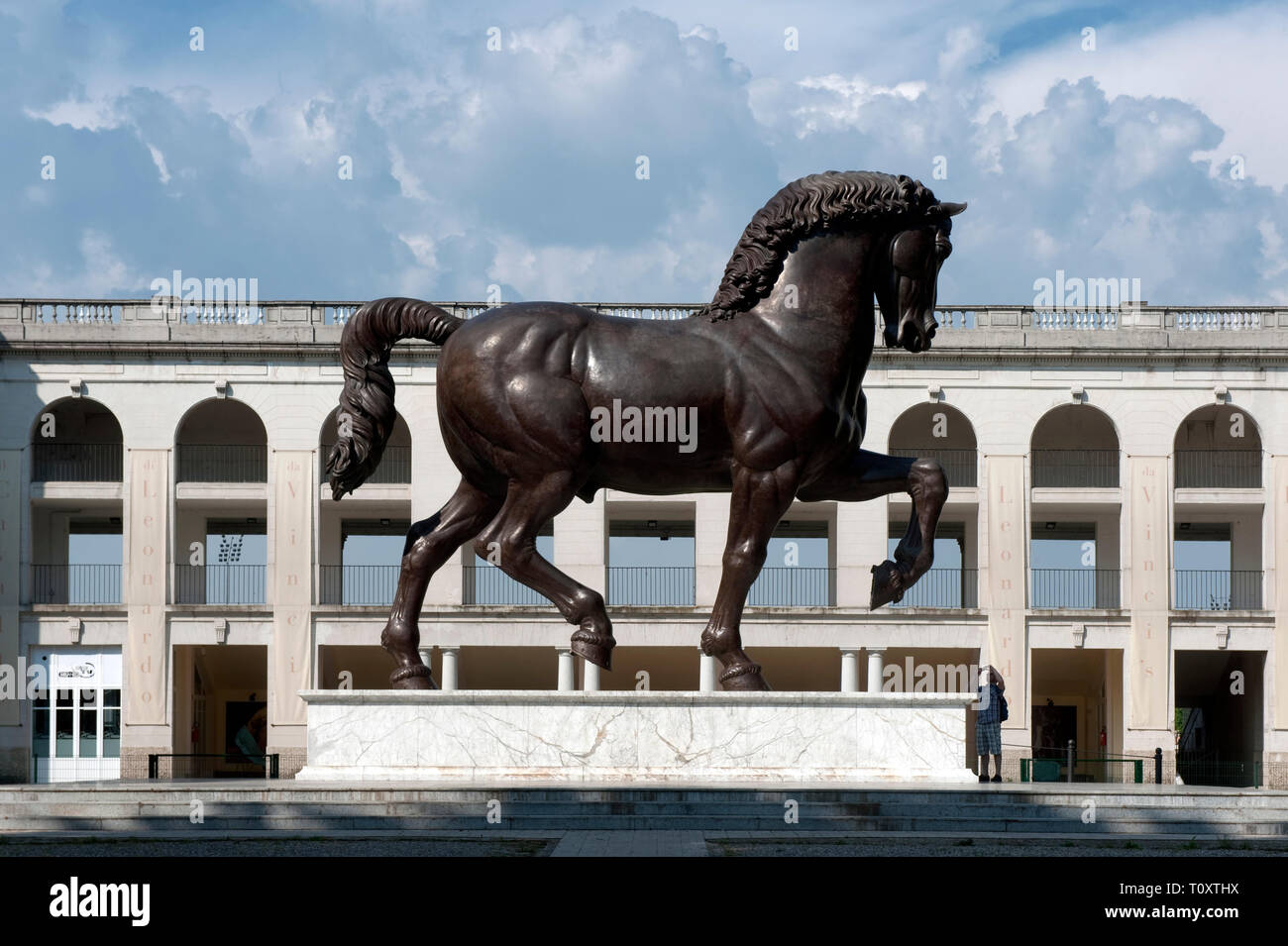San siro racecourse building facade and leonardo da vinci sculpture hi