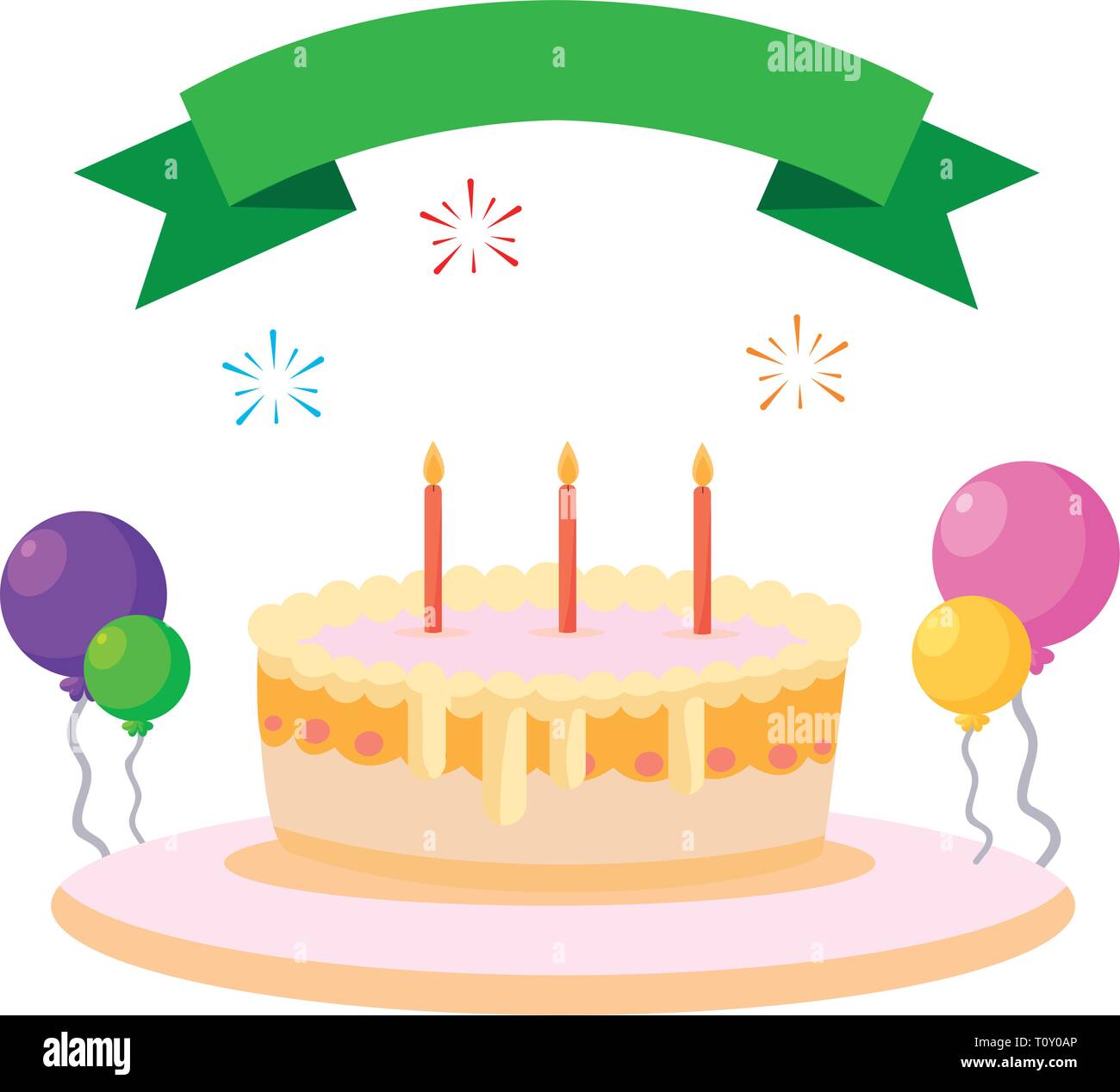 sweet cake birthday with balloons helium vector illustration design ...