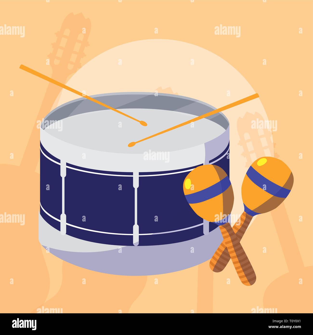 drum and maracas instruments musical vector illustration design Stock
