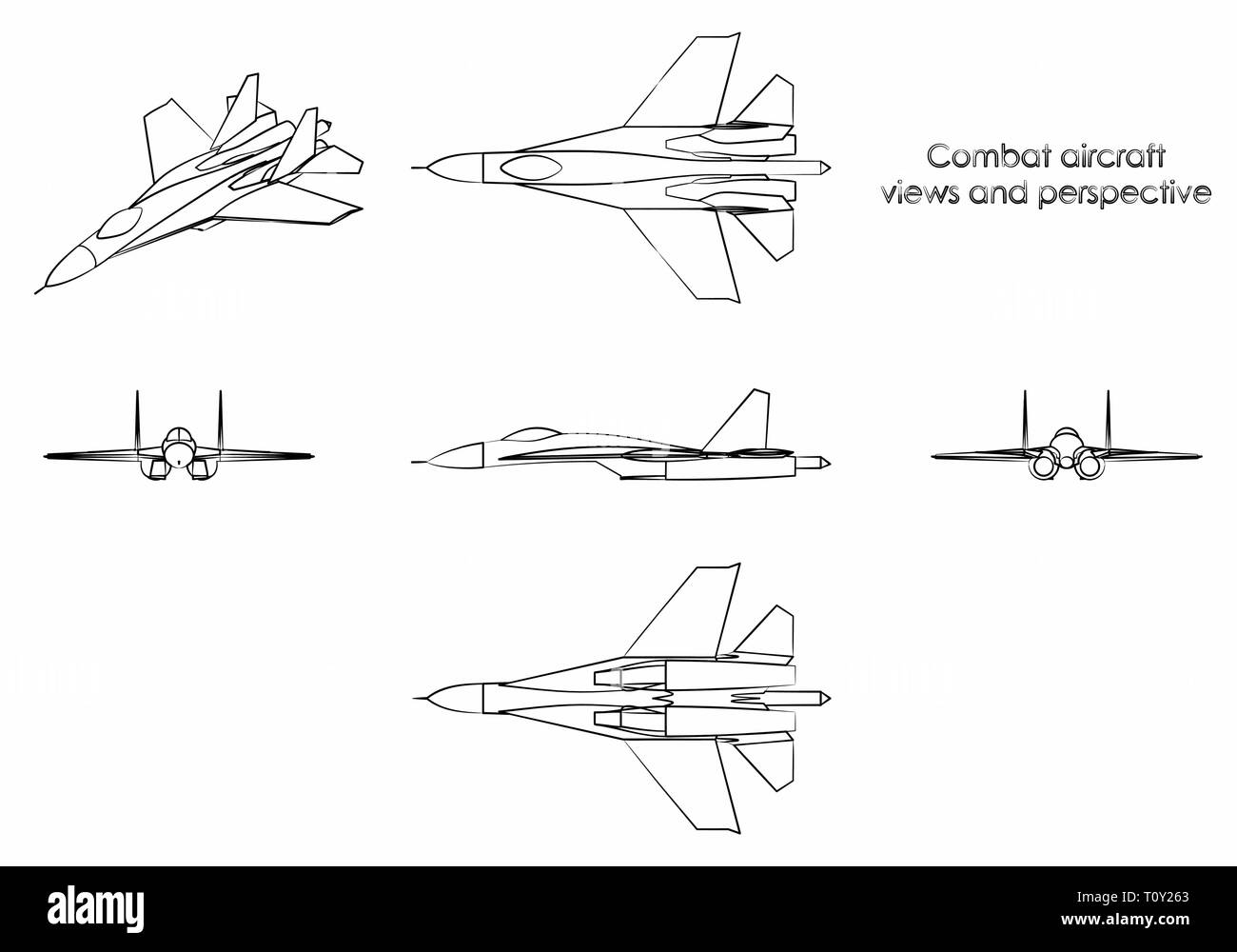 Combat aircraft. Outline like a brushstrokes. Stock Vector