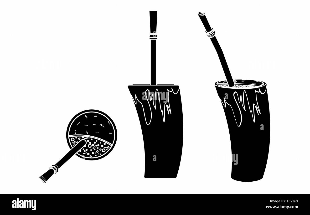 Cuia With Water Bombilia And Yerba Mate For Terere Horn Style Black Fill Stock Vector Image Art Alamy