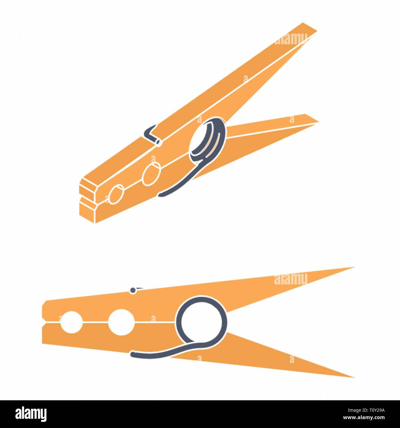 Wood clothespin classic. Without outline. Stock Vector